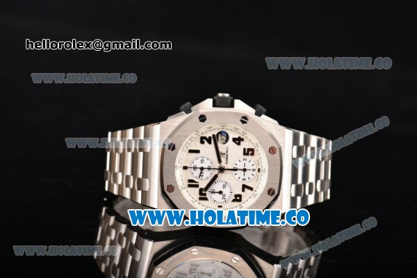 Audemars Piguet Royal Oak Offshore Safari Chrono Swiss Valjoux 7750 Automatic Steel Case/Bracelet with White Dial and Black Arabic Numeral Markers (NOOB) - Click Image to Close